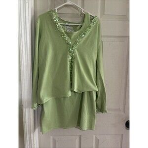 Linea by Louis Dell'Olio QVC Sweater Cardigan Set Light Green Sequin Trim Medium